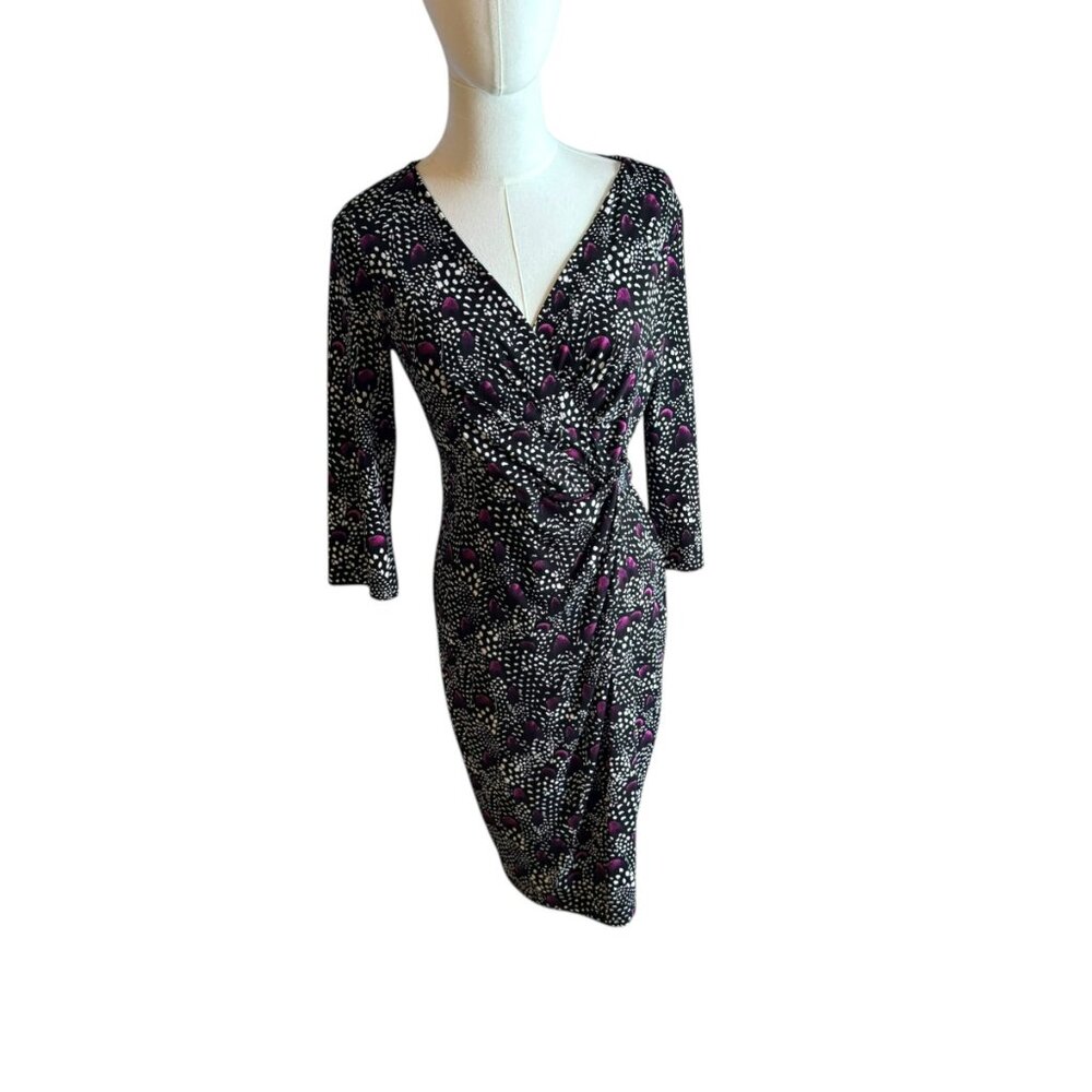 White House Black Market Black & Purple Printed Faux Wrap Dress Size 4